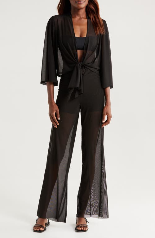 ELAN ELAN SHEER TIE FRONT COVER-UP TOP