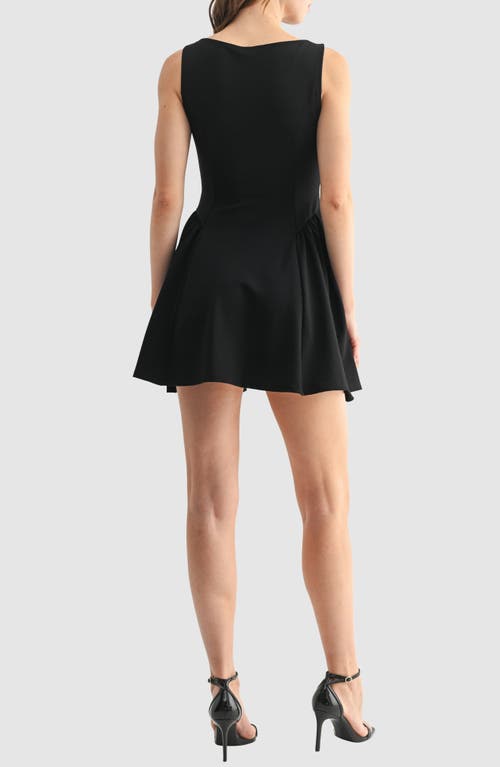 Lush Basque Fit And Flare Minidress In Black