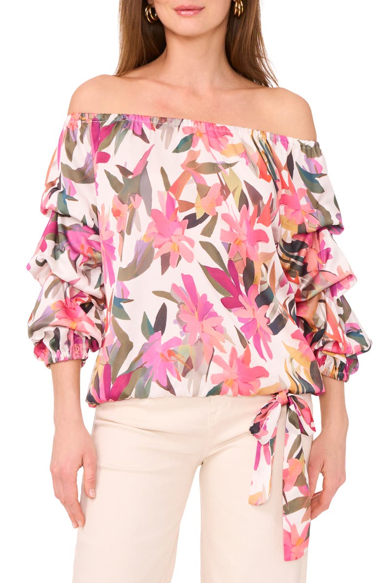 Vince Camuto Floral Off the Shoulder Balloon Sleeve Top, Main, color, 