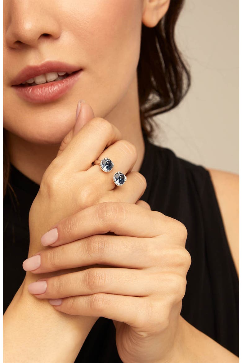 Sterling Silver-Plated Ring with Two Pink Crystals Facing Each Other, Alternate, color, Silver