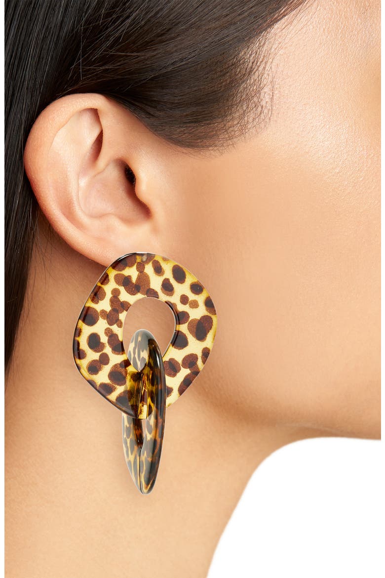 Margaux Cheetah Drop Earrings, Alternate, color, BROWN