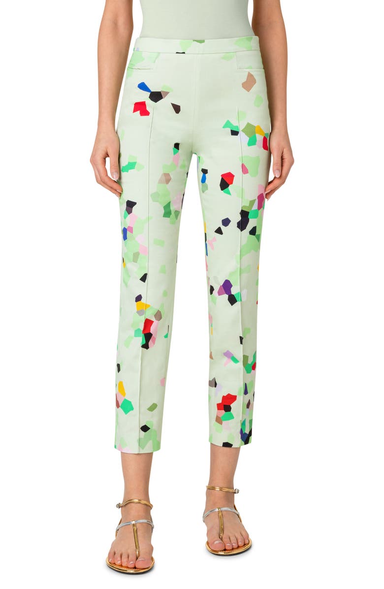 Akris punto Franca Kaleidoscope Print Stretch Gabardine Pants, Main, color, 