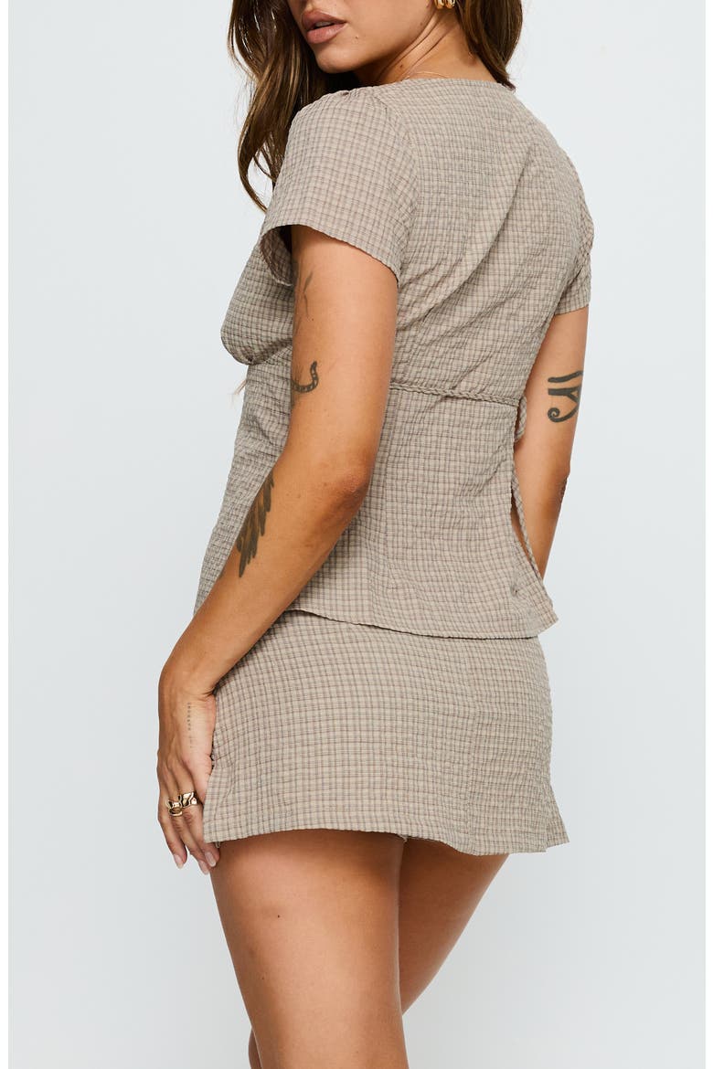 Emmilou Check Cotton Wrap Top & Micro Miniskort Set, Alternate, color, BROWN CHECK