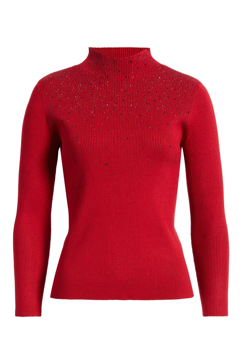 Crystal Detail Mock Neck Sweater, Alternate, color, VERMILLION
