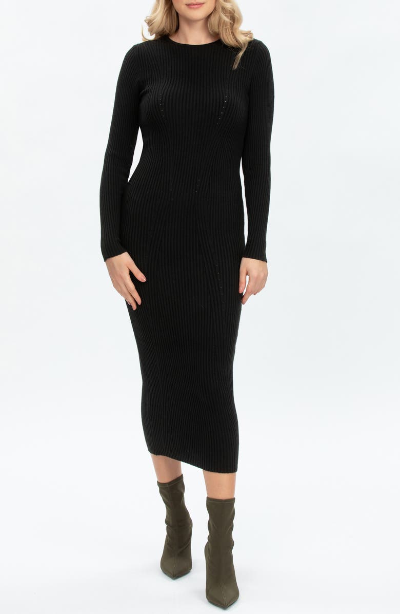PIETRO BRUNELLI MATERNITY Long Sleeve Rib Maternity Midi Sweater Dress, Alternate, color, Black