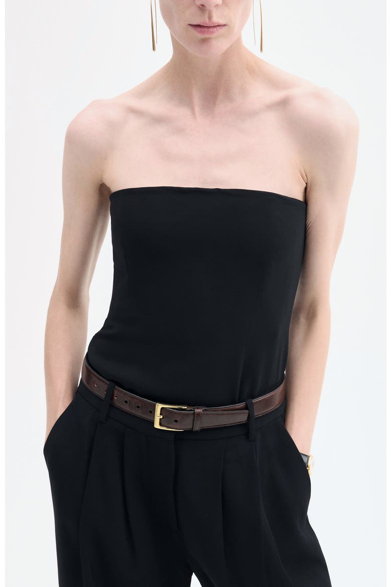Strapless Bustier Top in Crepe, Alternate, color, Black