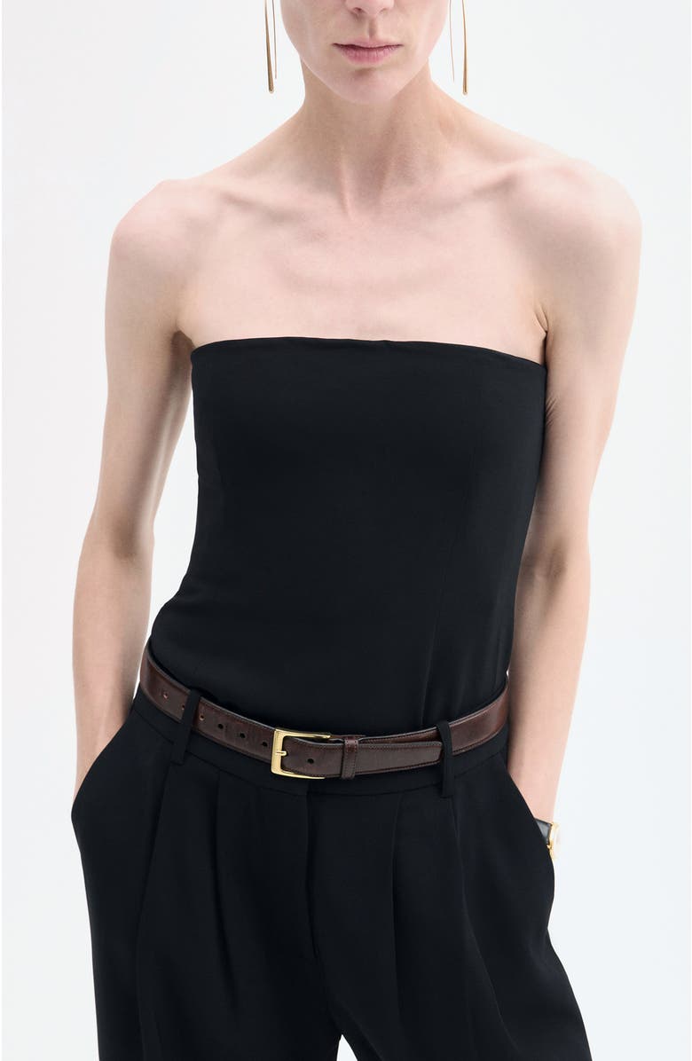 CO Strapless Bustier Top in Crepe, Alternate, color, Black