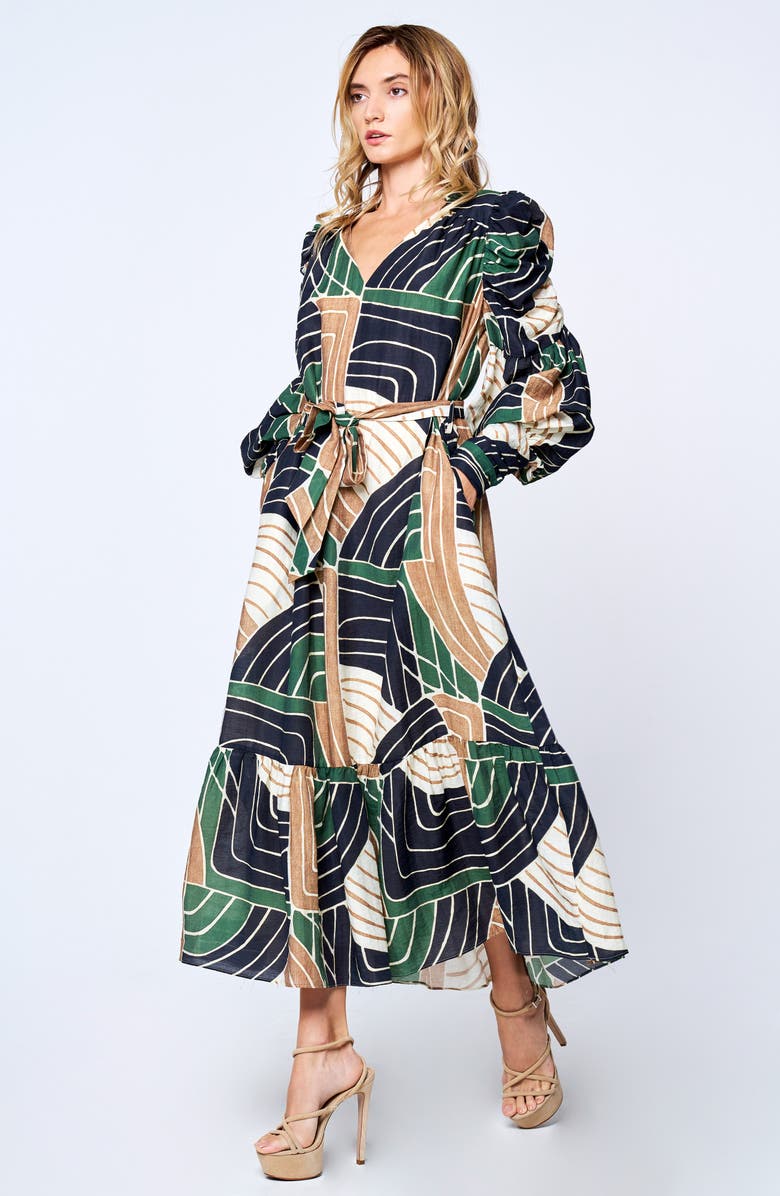 CIEBON Mariyah Print Long Sleeve Maxi Dress, Alternate, color, Green