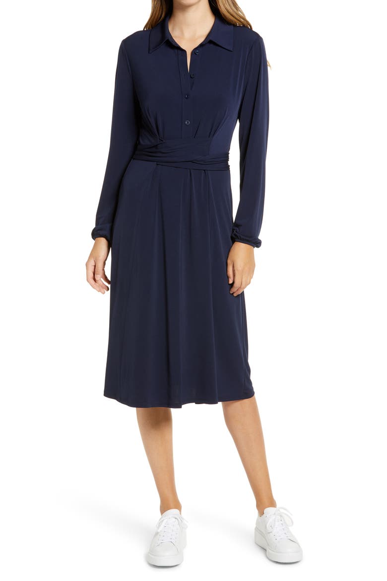 Sandrene Long Sleeve Jersey Shirtdress, Main, color, DARK NAVY
