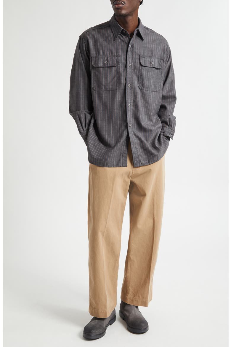 Work Uniform Pinstripe Serge Button-Up Shirt, Alternate, color, GREY