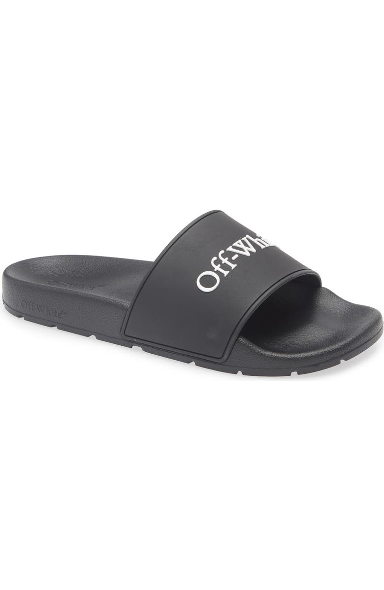 Off-White Bookish Logo Slide Sandal, Main, color, Black - White