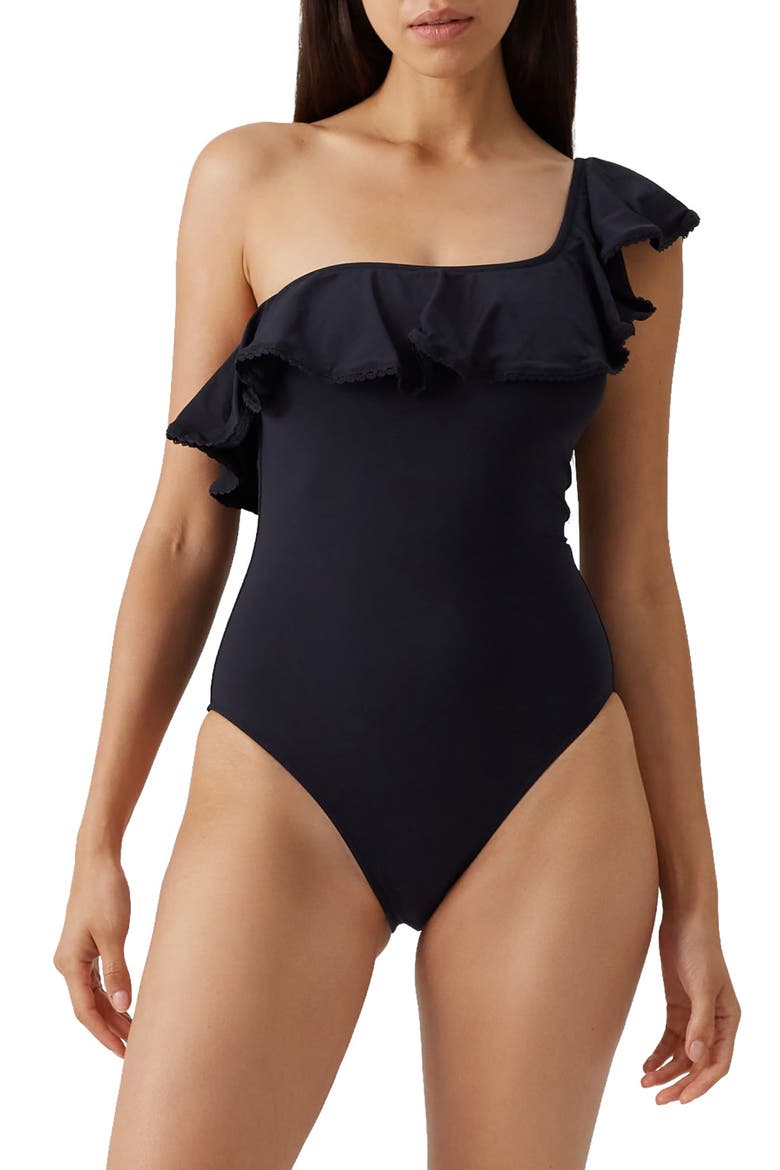 Tennessee One Shoulder One-Piece Swimsuit, Main, color, BLACK