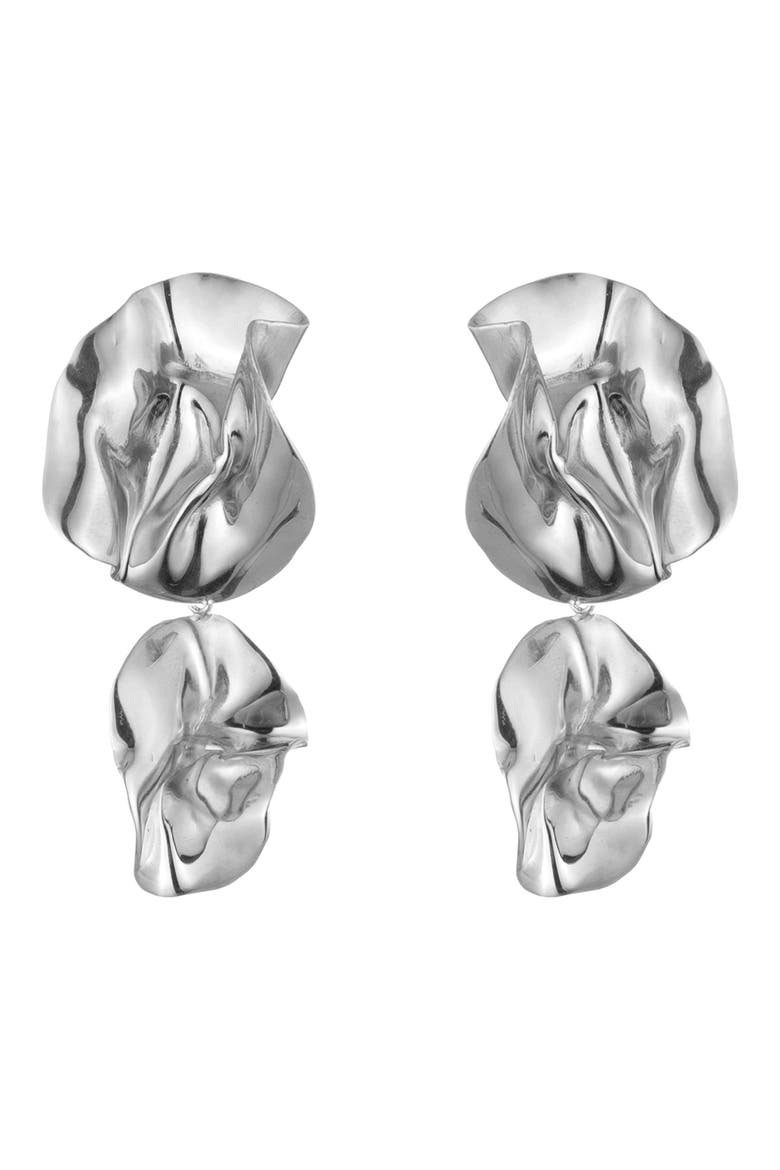 Fold Drop Earrings, Main, color, STERLING SILVER