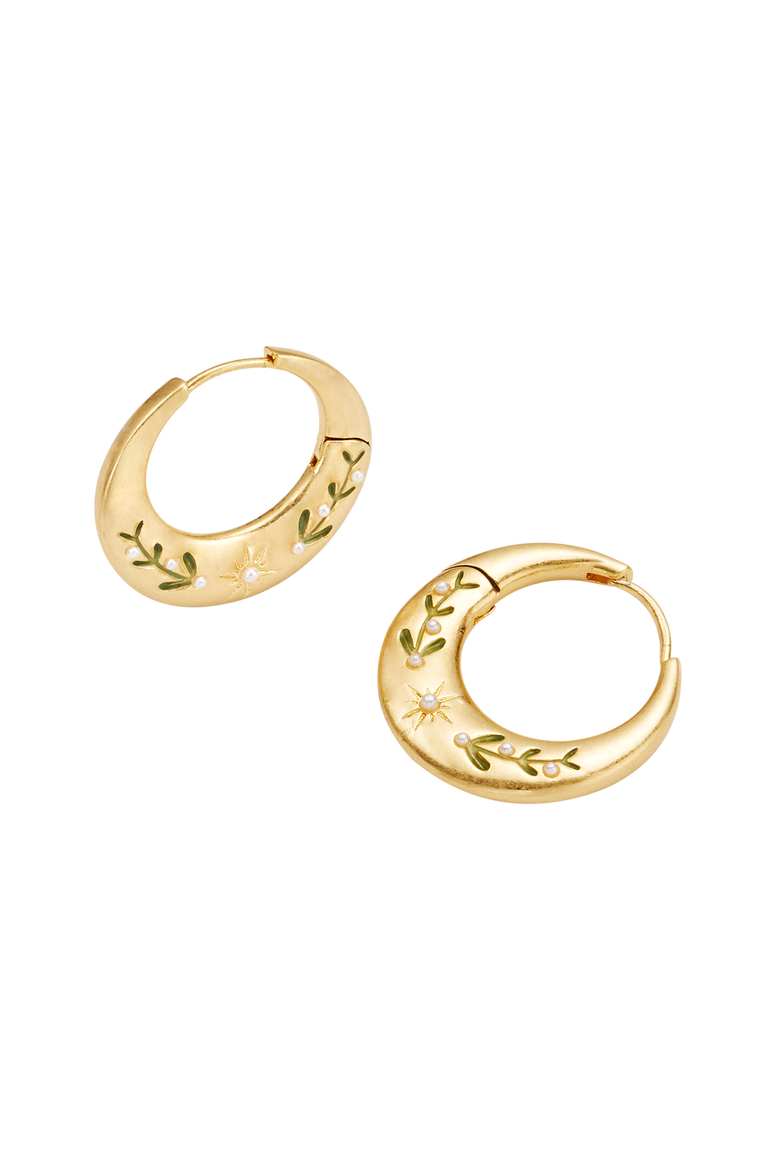 Niva Mistletoe Hoop Earrings, Alternate, color, Gold