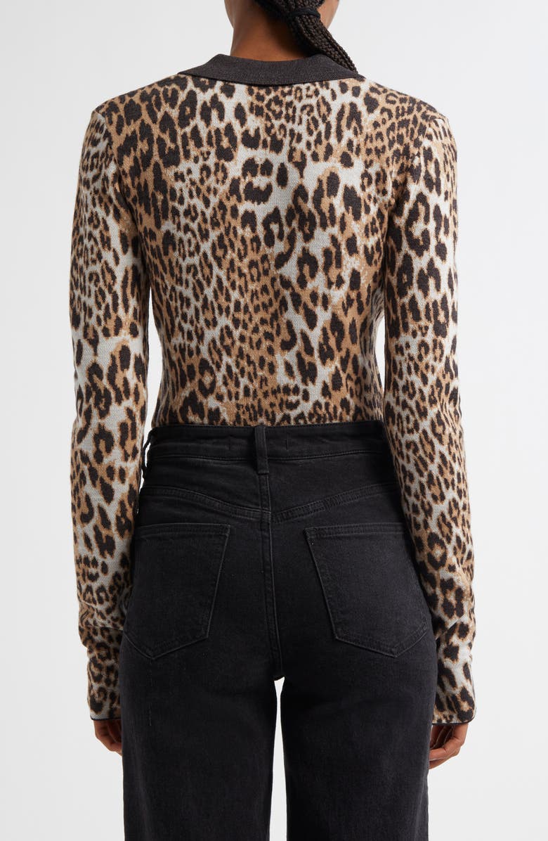 Ganni Leopard Stretch Organic Cotton Polo, Alternate, color, 