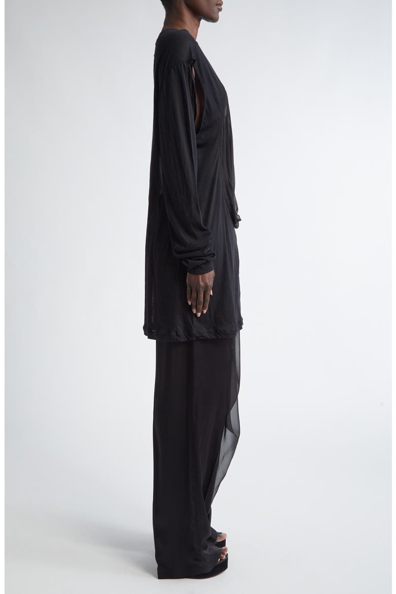 Drain Cutout Cotton & Silk Chiffon T-Shirt, Alternate, color, BLACK/ BLACK