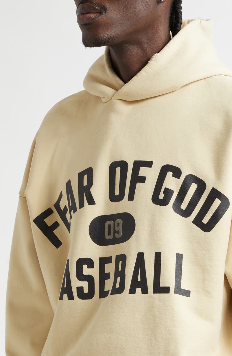 Fear of God Classic Fit '09 Cotton Fleece Logo Graphic Hoodie, Alternate, color, Dirty Ivory