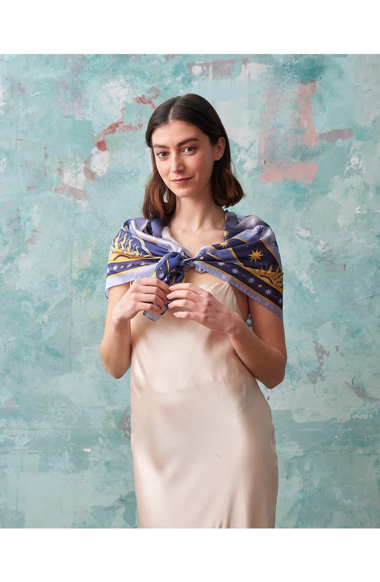 Fable England Catherine Rowe Pet Portraits Whippet Silk Square Scarf, Alternate, color, Navy