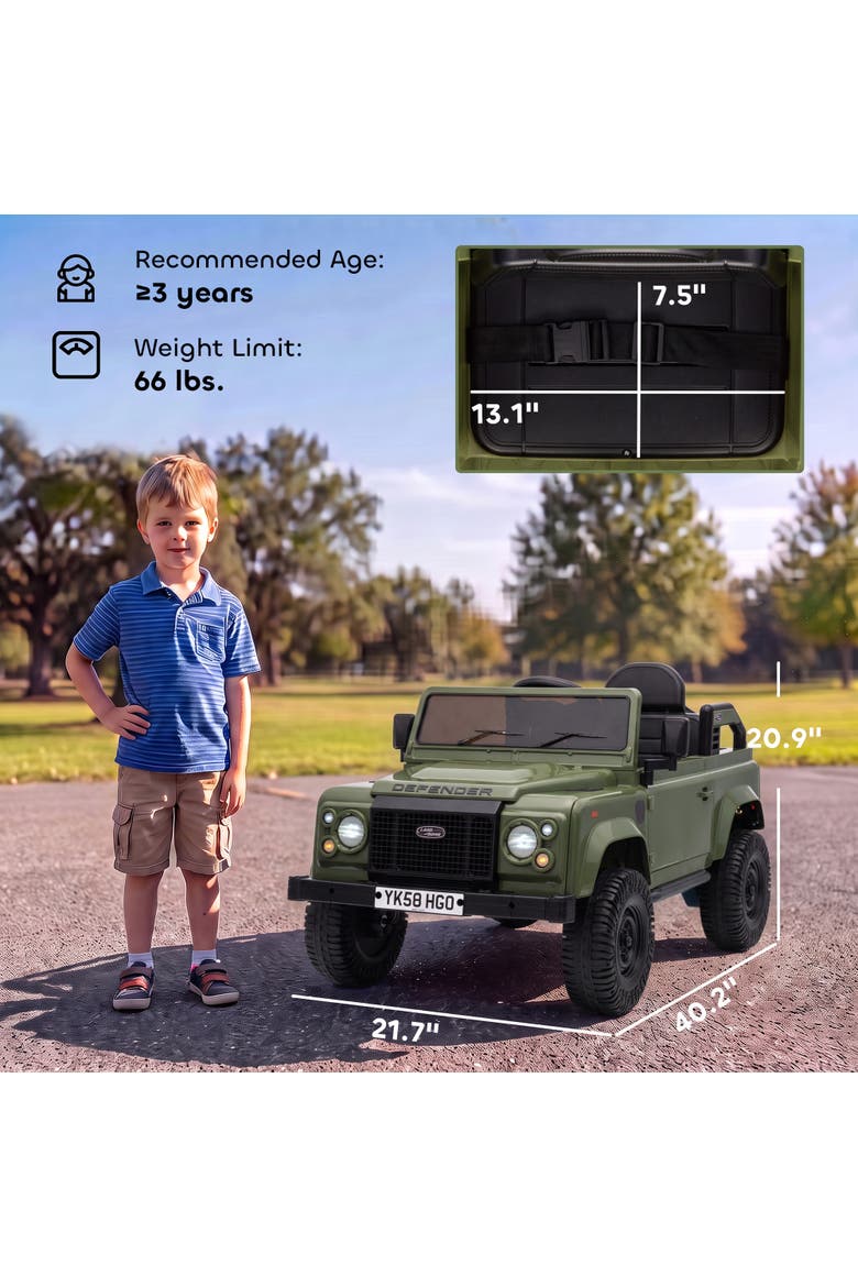 12V Electric Car for Kids Aged 3+ Years, Licensed Land Rover Defender Toddler Ride on Car w/ Remote Control, Alternate, color, green