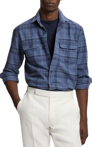 Ralph Lauren Purple Label Blanket Plaid Cotton Flannel Button-Up Shirt