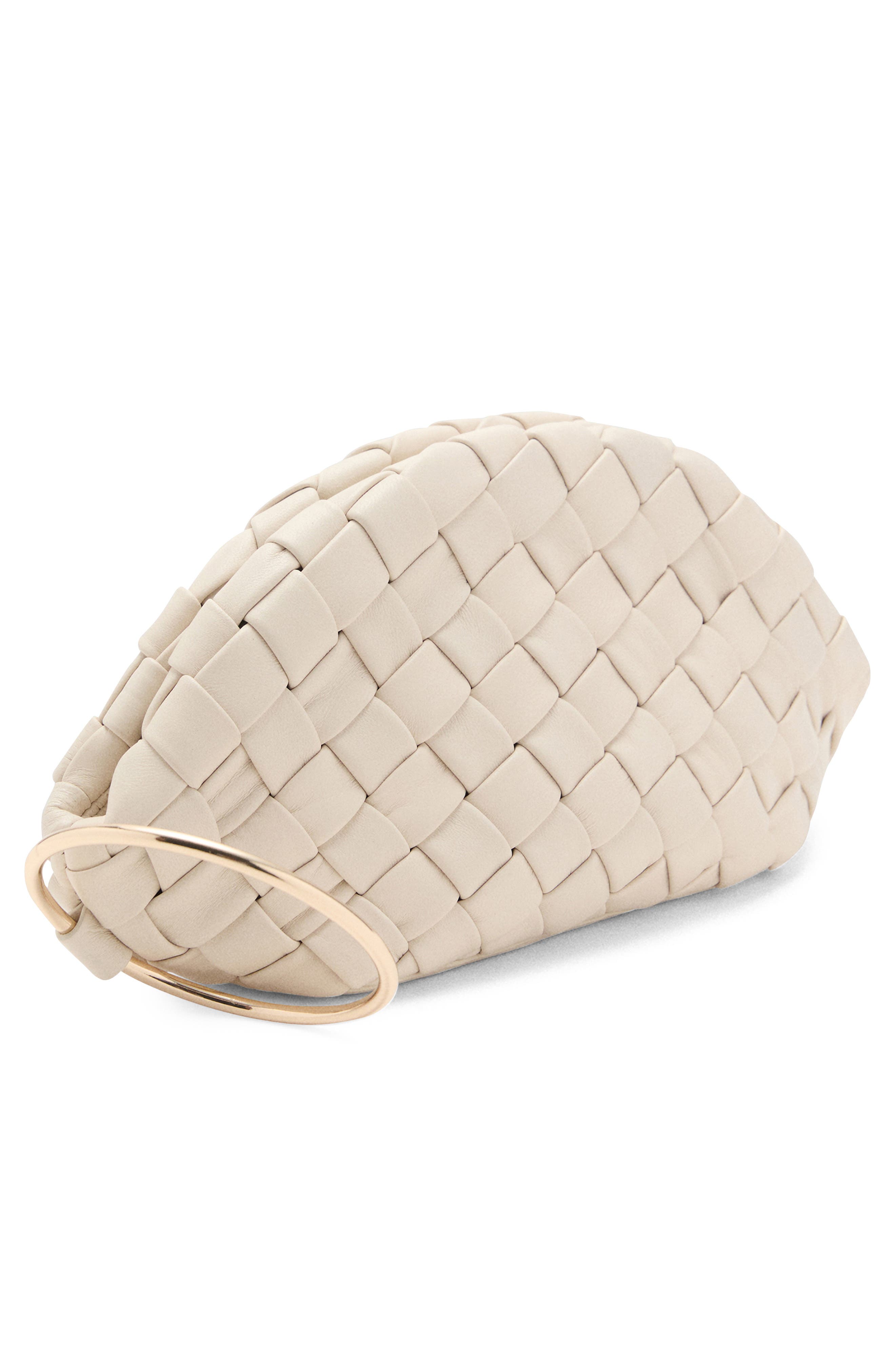 MANGO Woven Leather Clutch, Alternate, color, Off White