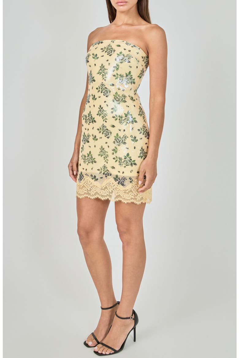Floral Sequin Strapless Minidress, Alternate, color, LEMON MULTI