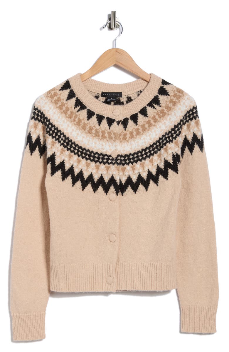Sanctuary Fair Isle Cardigan, Alternate, color, Pearl Beige
