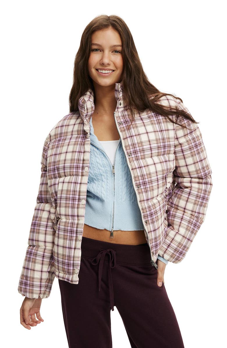 Cotton On Women's Aspen Puffer Jacket, Main, color, Emma Check
