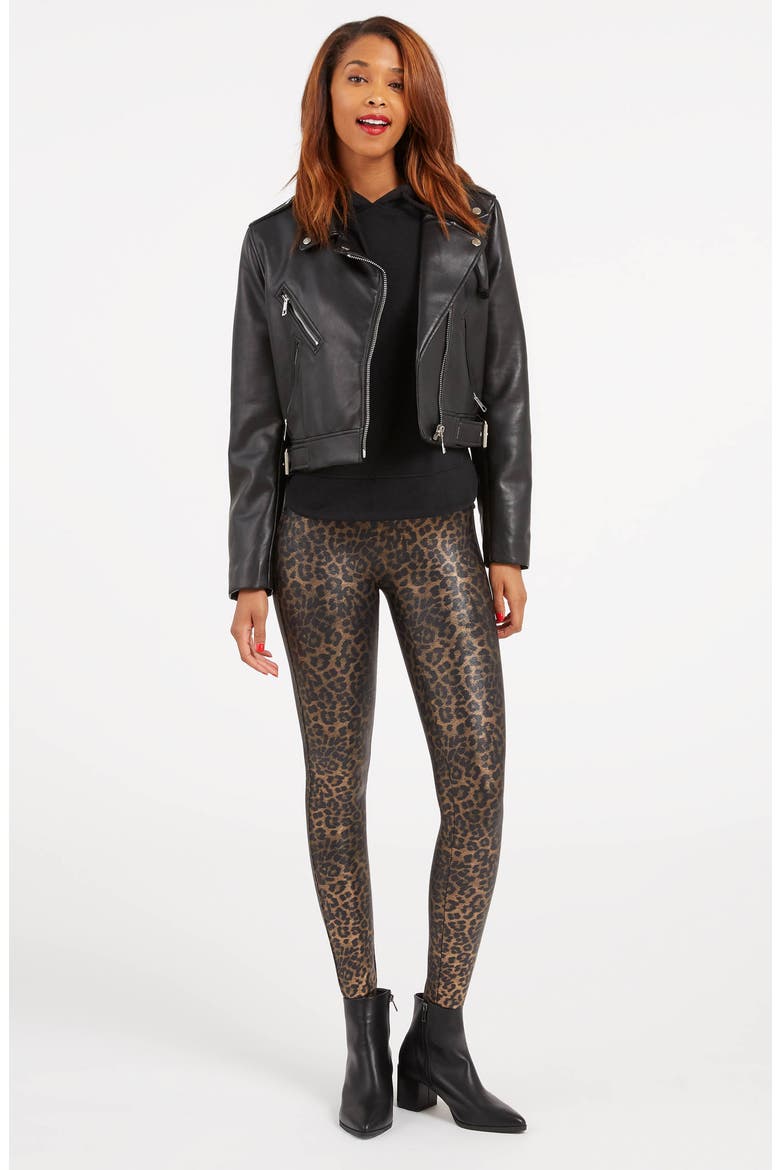 Leopard Print Faux Leather Leggings (, Alternate, color, LEOPARD SHINE