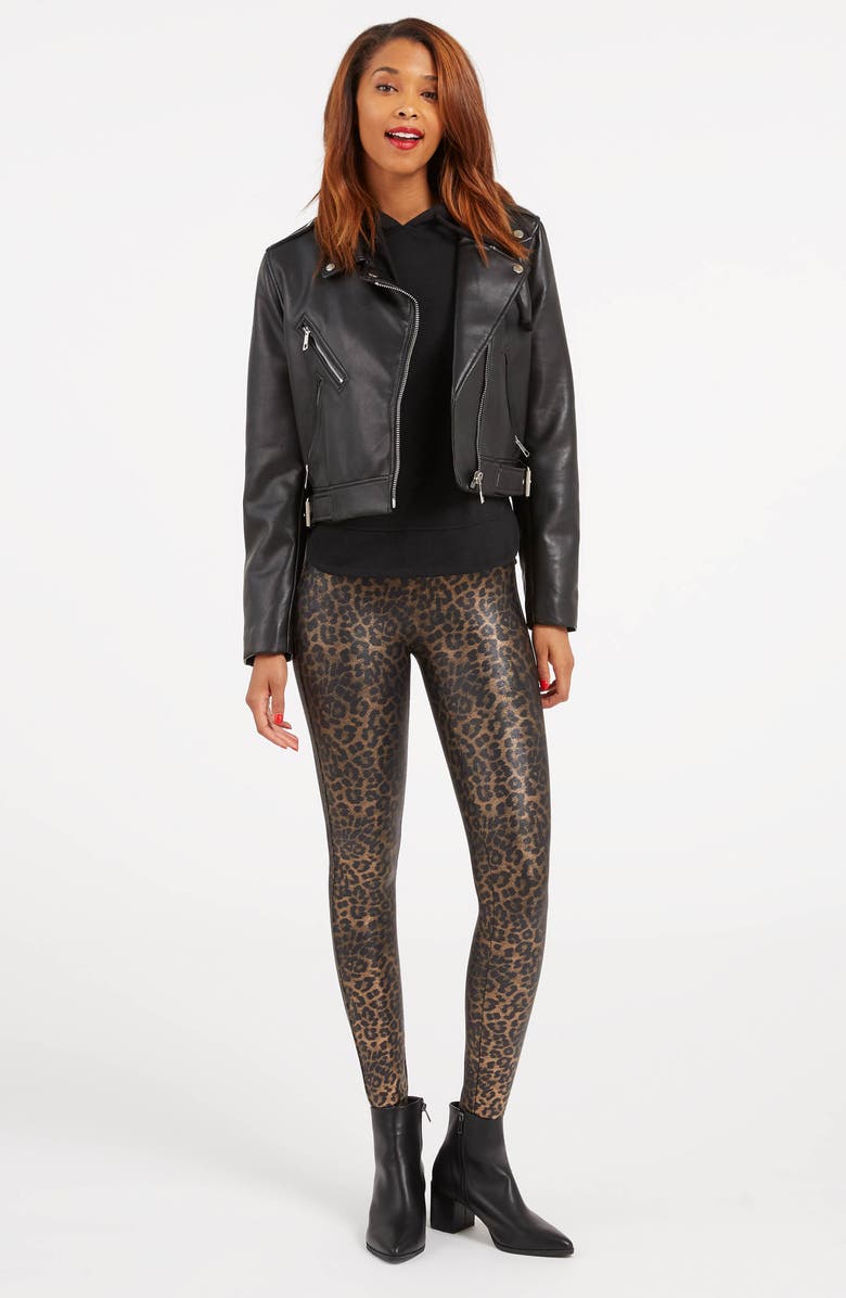 SPANX<sup>®</sup> Leopard Print Faux Leather Leggings (, Alternate, color, Leopard Shine