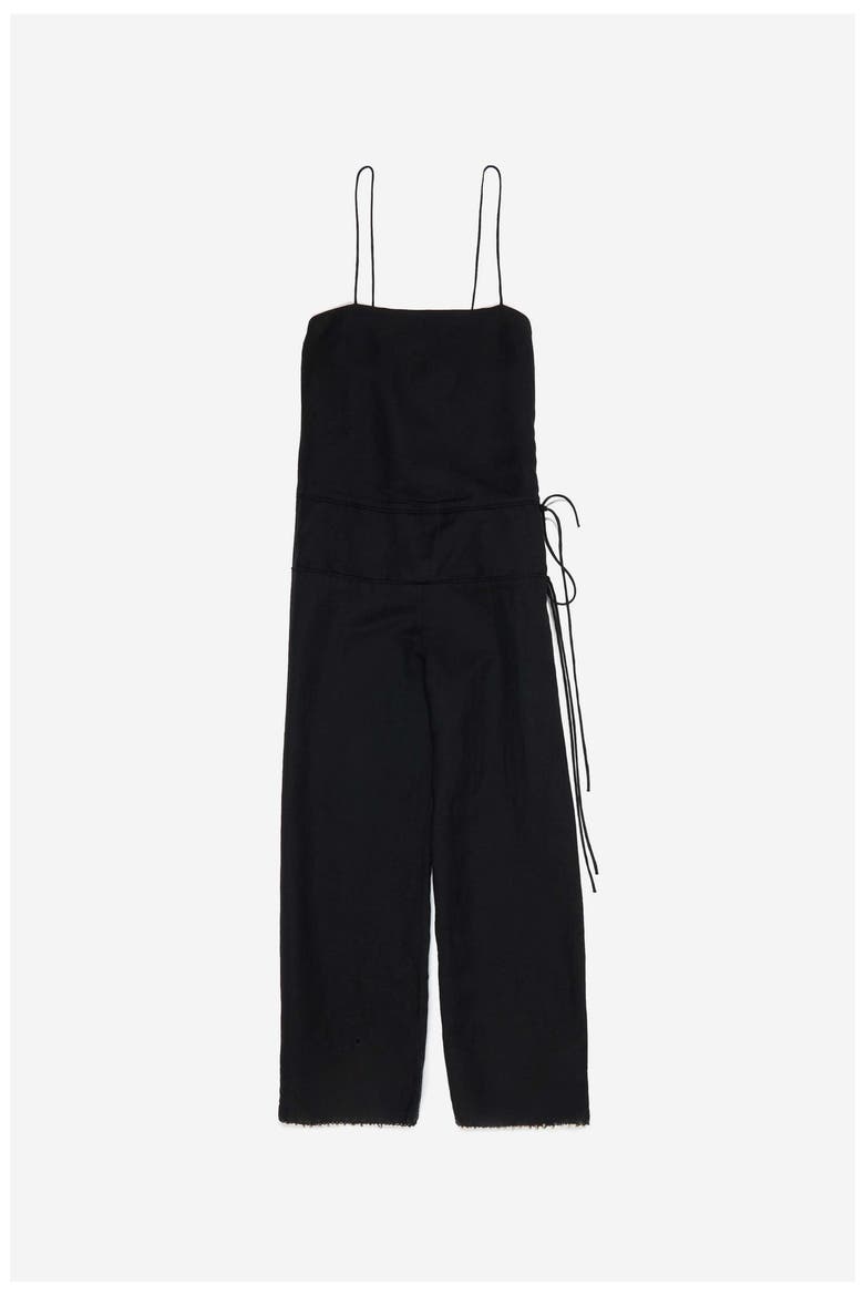 Black Jumpsuit With Adjustable Waist And Stones, Alternate, color, BLACK