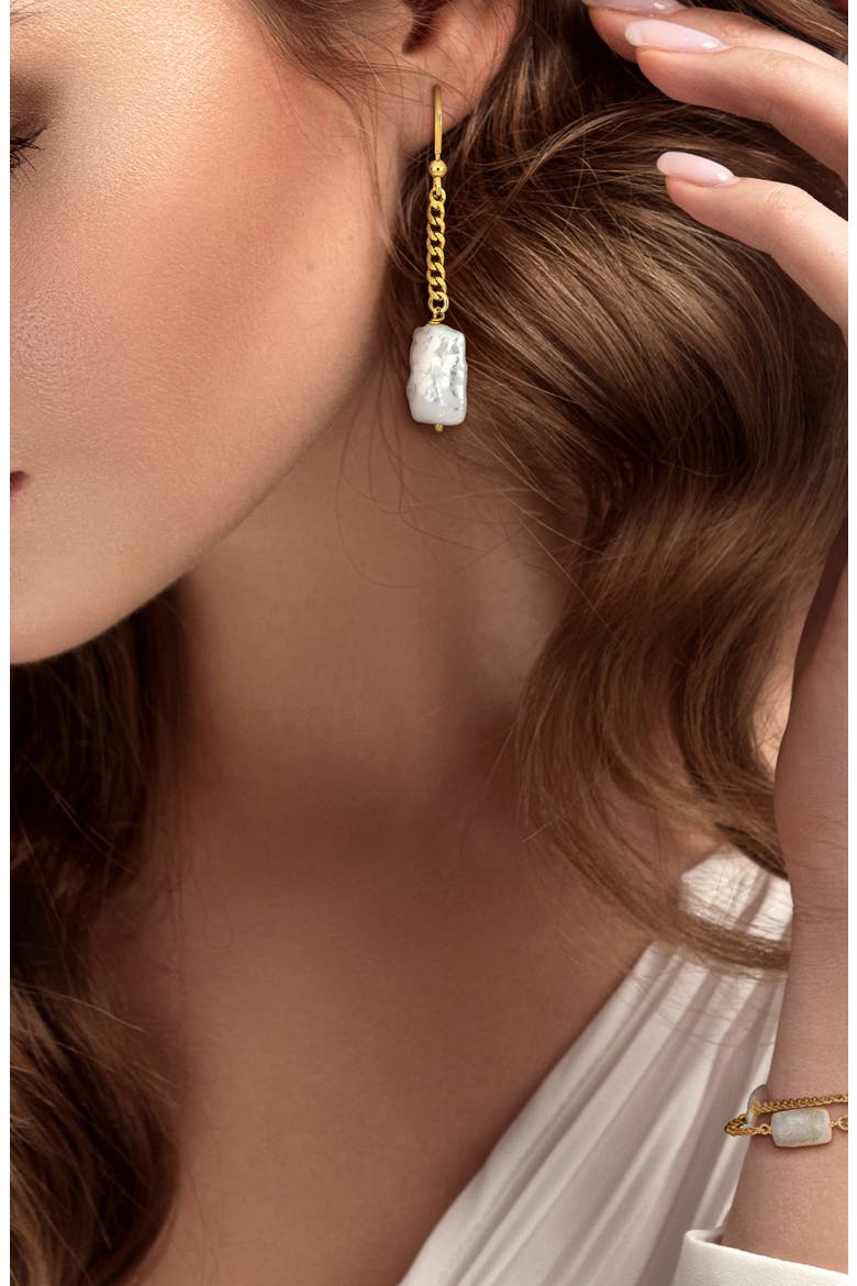 Cultured Freshwater Pearl Curb Chain Bracelet & Drop Earrings Set, Alternate, color, WHITE