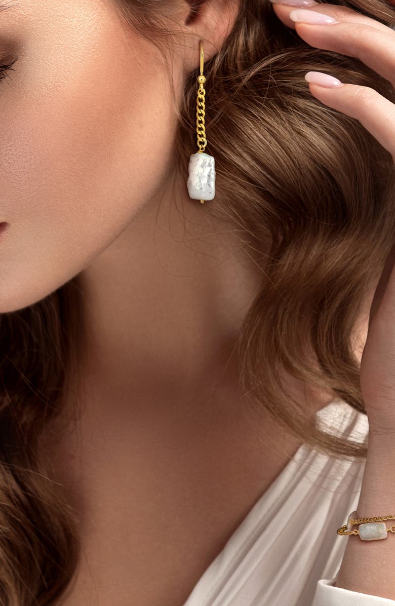 DELMAR Cultured Freshwater Pearl Curb Chain Bracelet & Drop Earrings Set, Alternate, color, White