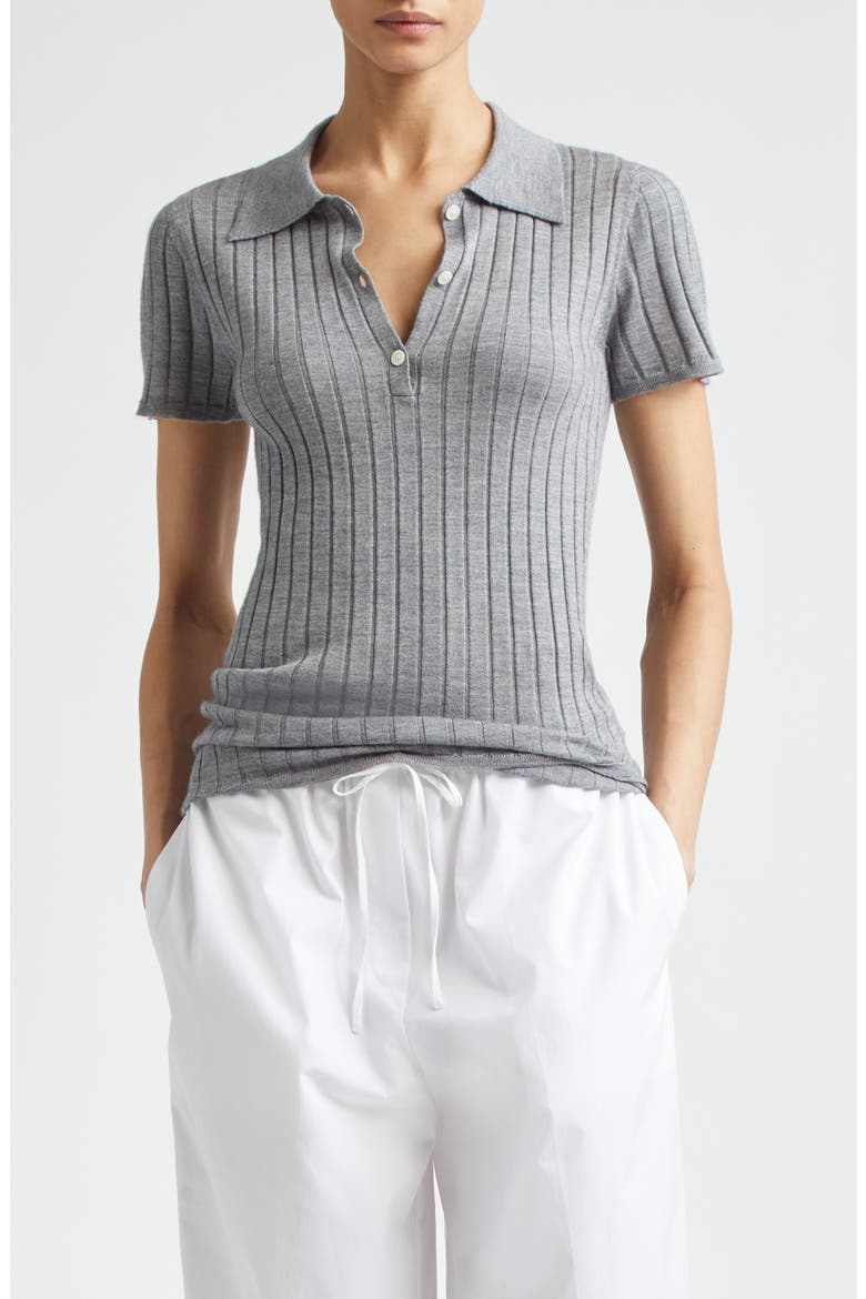 Cashmere & Silk Rib Polo, Main, color, GREY MELANGE
