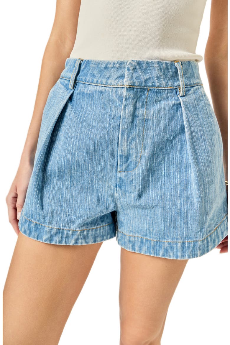 Pleated High Waist Denim Shorts, Alternate, color, LIGHT DENIM