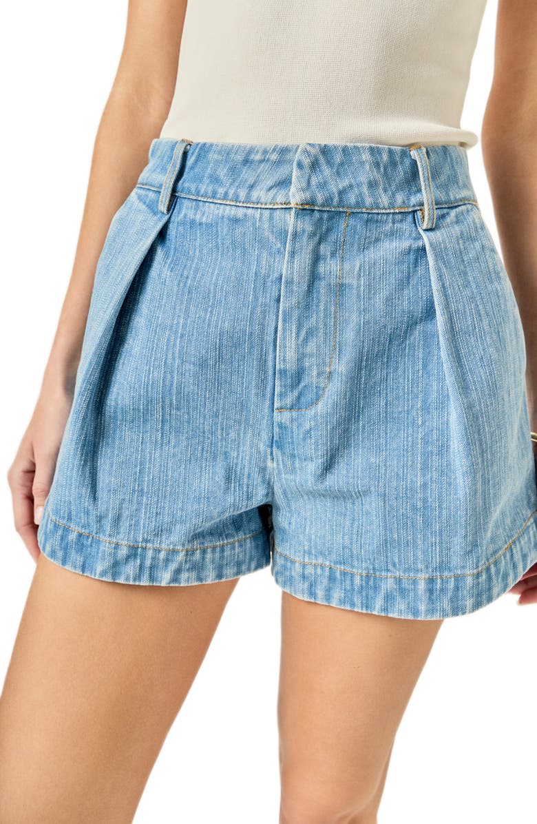 English Factory Pleated High Waist Denim Shorts, Alternate, color, Light Denim