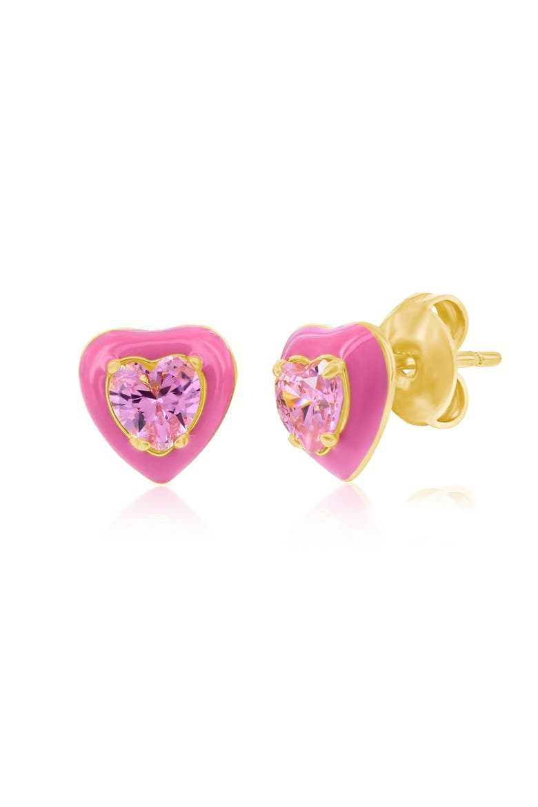 Gold-Tone Pink Heart Earrings, Main, color, 700