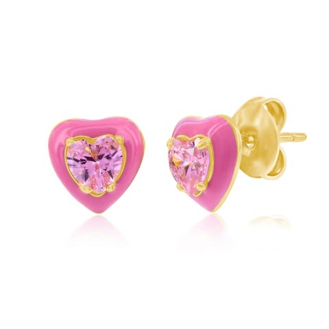 Gold-Tone Pink Heart Earrings