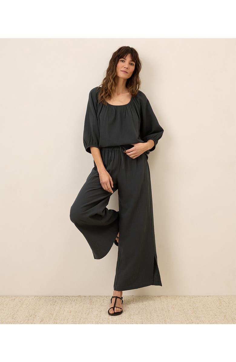 Pact Organic Cotton Coastal Double Gauze Scoop Neck Top, Alternate, color, Black