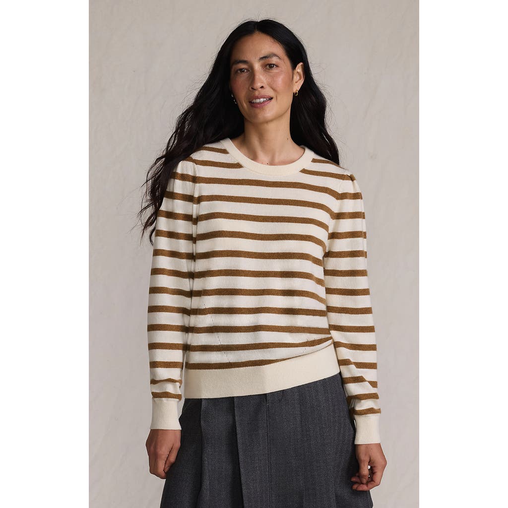 Lands' End Cashmere Puff Sleeve Crew Neck Sweater In Brown