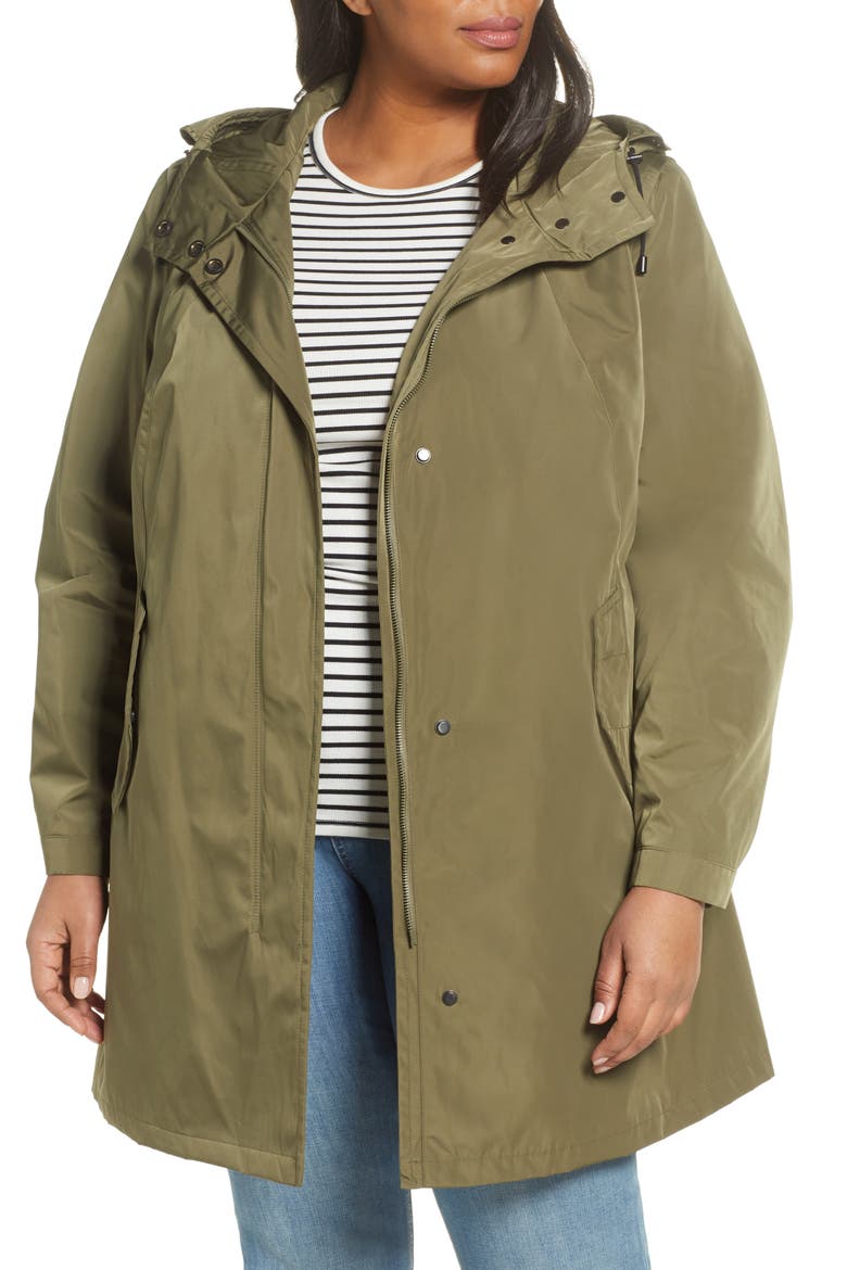 Water Repellent Hooded Raincoat, Main, color, DARK MOSS