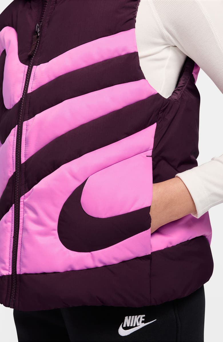 Nike Kids' Sportswear Swoosh Quilted Down Vest, Alternate, color, Bordeaux/ Pink/ Pink Spell