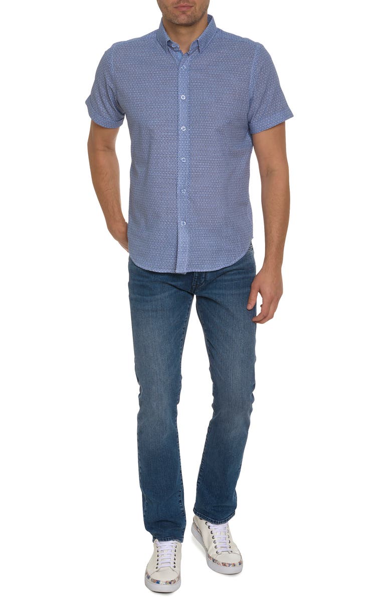 Robert Graham Farina Geo Print Short Sleeve Cotton Button-Up Shirt, Alternate, color, 