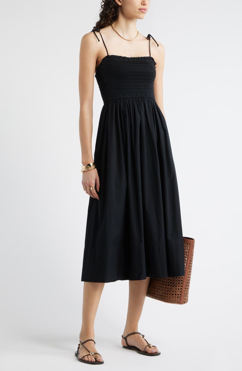 Nordstrom Smocked Stretch Cotton Sundress, Alternate, color, Black