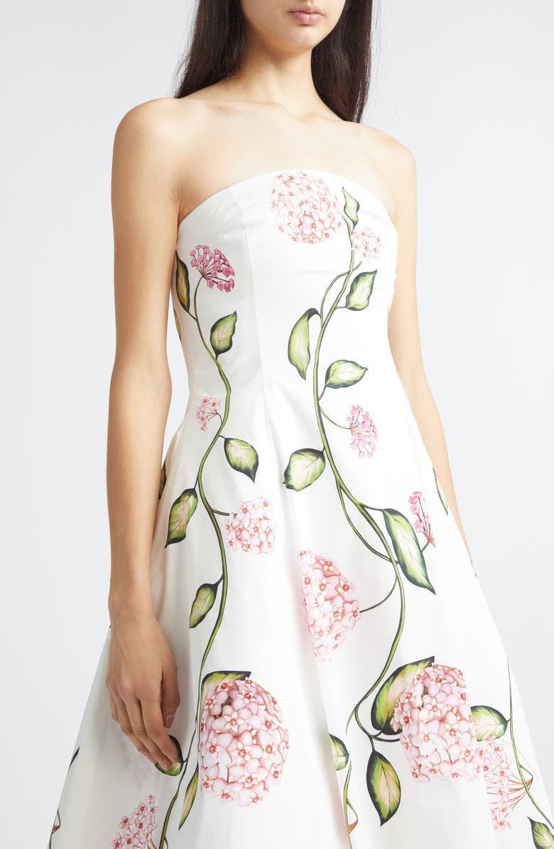 Oscar de la Renta Porcelain Flowers Stretch Cotton Poplin Strapless Dress, Alternate, color, Pink/ White