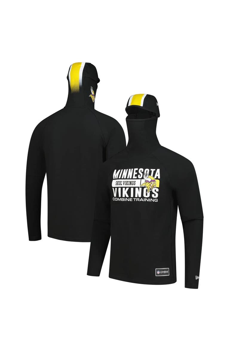 Men's New Era Black Minnesota Vikings Functional Fandom Balaclava Helmet Stripe Tri-Blend Hoodie, Main, color, Black