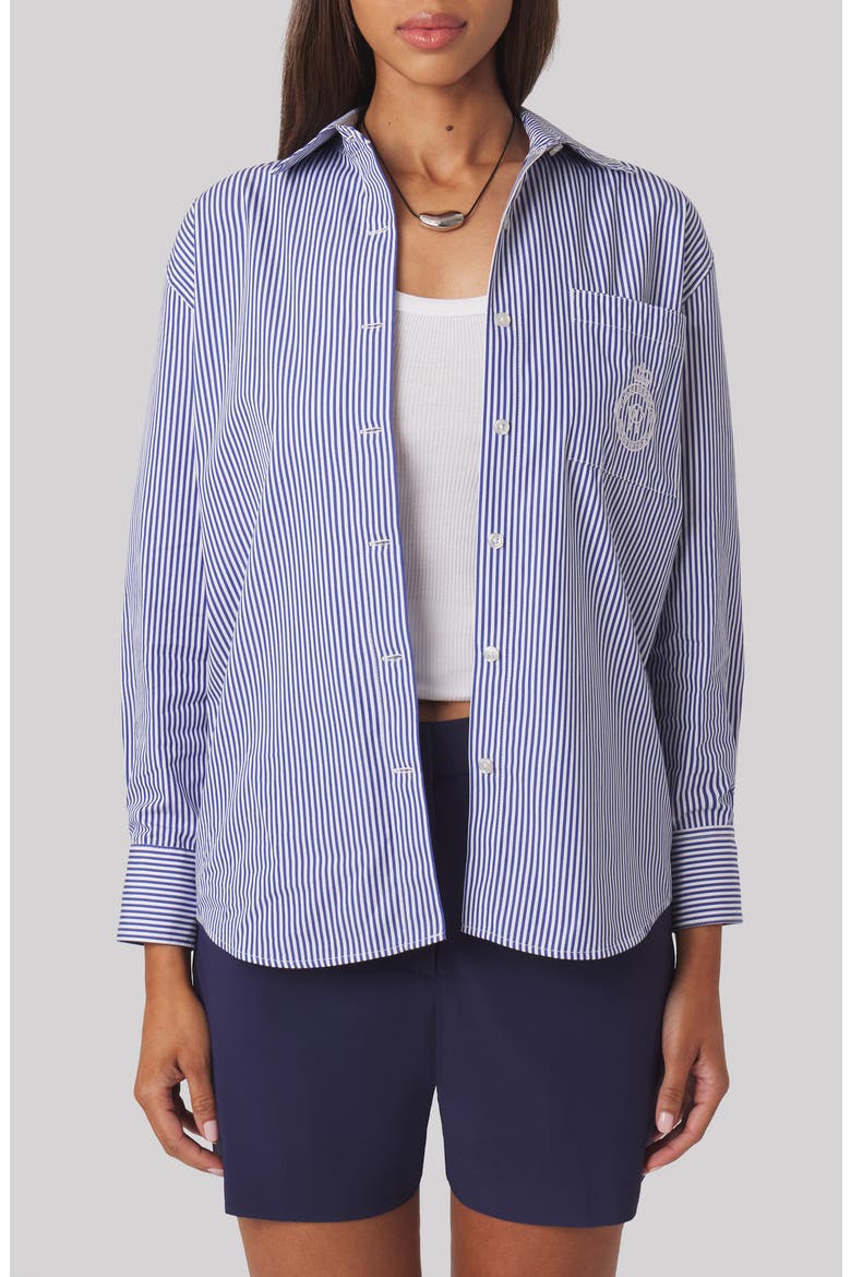Savannah Button-Up Shirt, Main, color, NAVY BLUE STRIPE