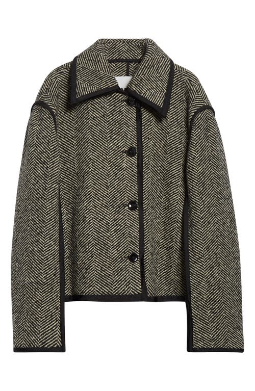 Jil Sander Contrast Trim Wool Blend Herringbone Jacket In Green