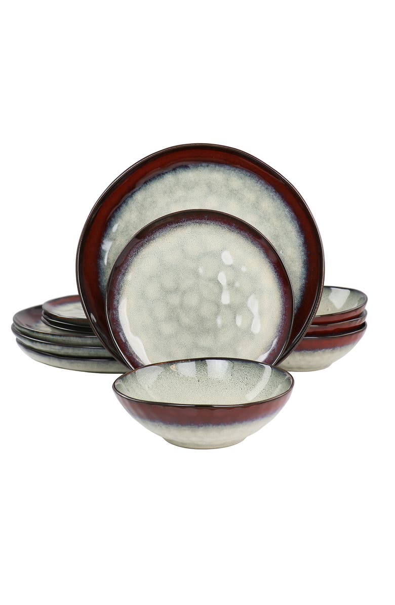 Elama Samara 12 Piece Stoneware Dinnerware Set, Main, color, White