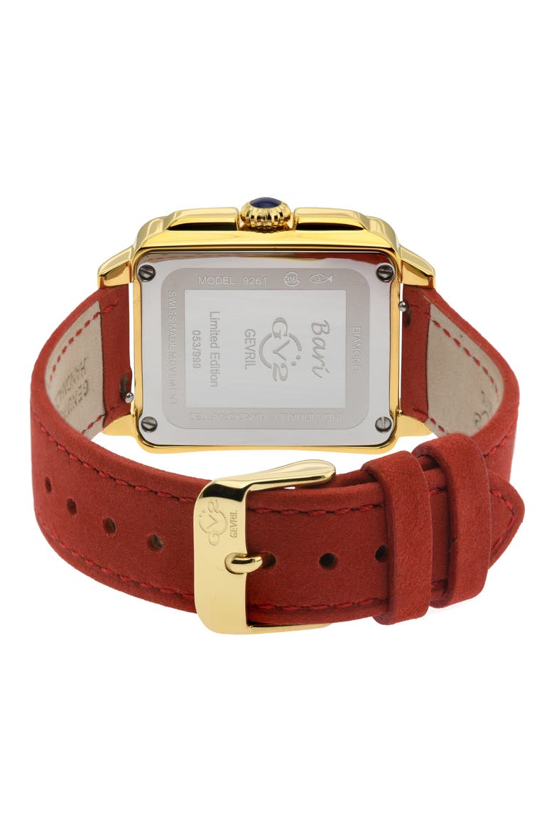 Women's Bari Enamel with Diamond Dial Leather Strap Watch, 37mm, Alternate, color, RED
